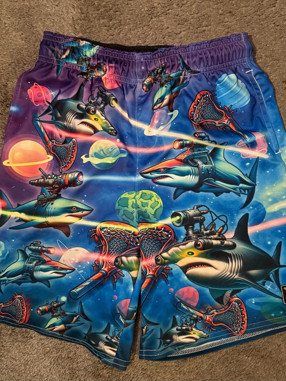 Boys' Blue Space Shark Print Shorts